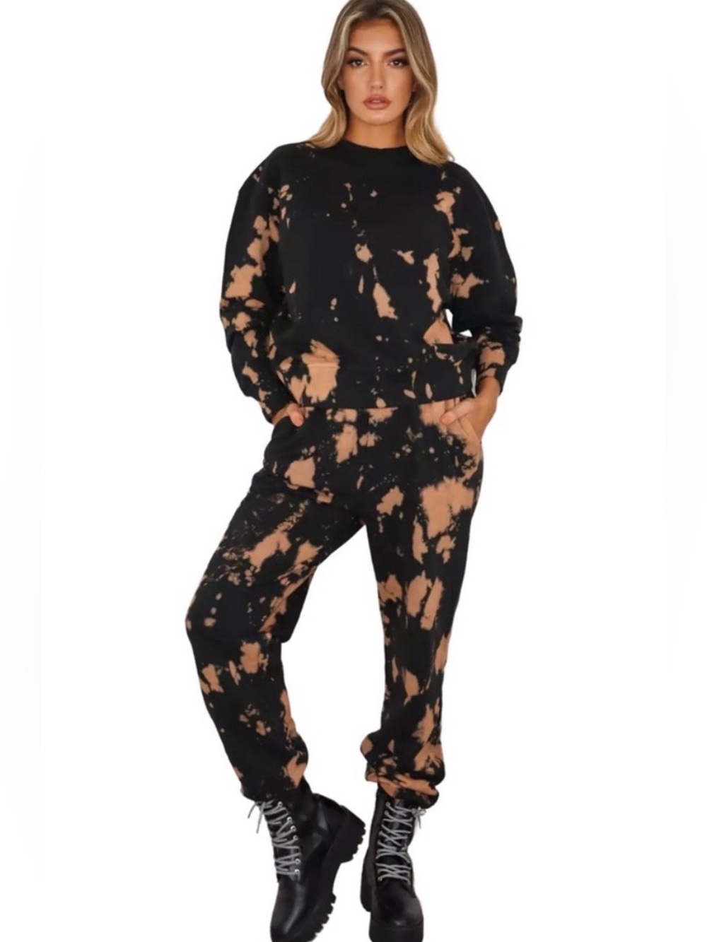 Missguided Black & Tan Tie-Dye Jogger Set
